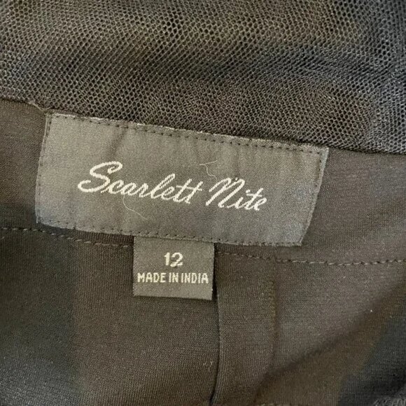 Scarlet Nite Black Tiered Ruffle Evening Cocktail Dress V Neck Size 12 - Picture 10 of 12